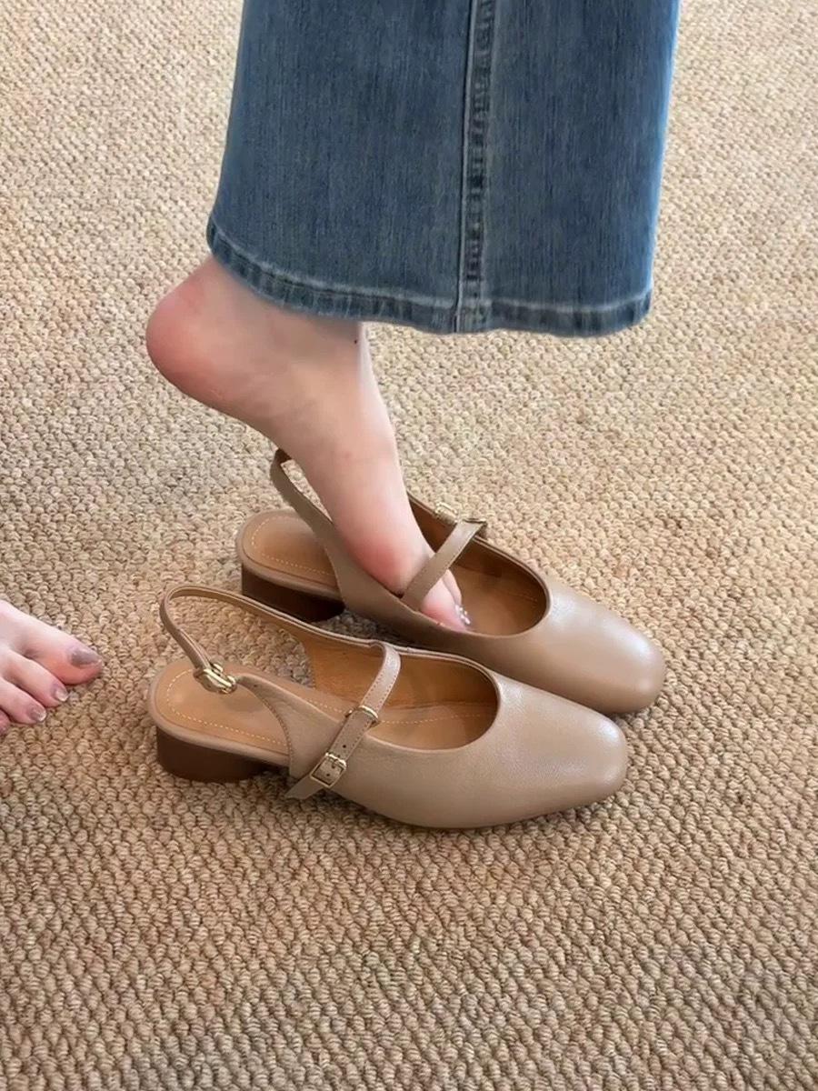 

Super soft lambskin~ French bag head sandals women s summer with skirt retro word with thick heel Mary Jane single shoes 40