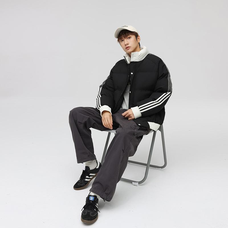 

Куртка-стойка с тремя полосами, мужская зимняя стеганая куртка, утолщенная теплая свободная повседневная стеганая куртка 3XL чёрный