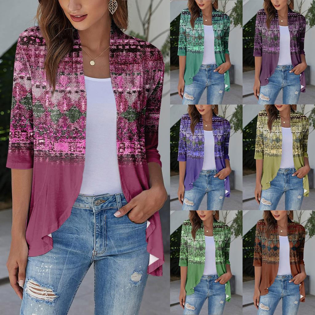 Letní topy pro ženy Květinový vzor pro ženy Výstřih do V 3/4 rukáv Pohodlné dámské topy Trička