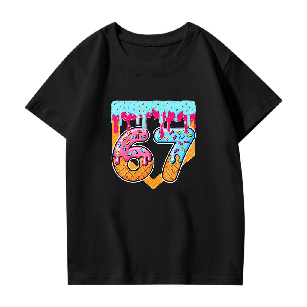 Fashionable Round Neck Short Sleeve Work Clothes Printed Tops For KID Summer Tops