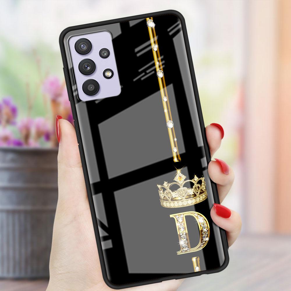 Rose Gold 26 Letters A B C Glass Case For Samsung Galaxy A52 A71 A50 A51 A70 A21s A31 A72 A10 A12 A30 A22 5G Phone Cover