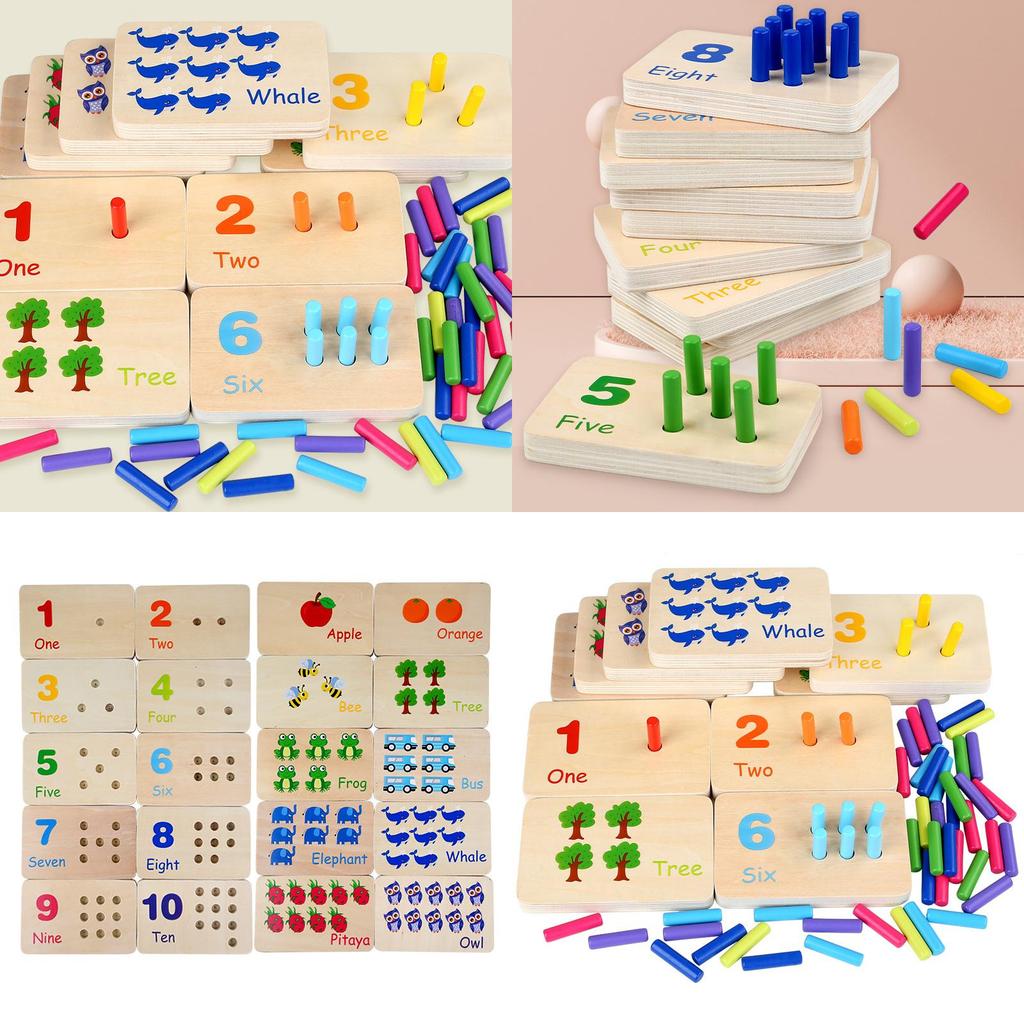 Wooden Montessori Math Learning Stick Color Recognition Matching Board Educational Toy For Early Childhood