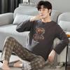Men's Cotton Long-sleeved Loose Spring and Summer Home Suit Printed Youth Cartoon Fashion Pajamas Home Wear