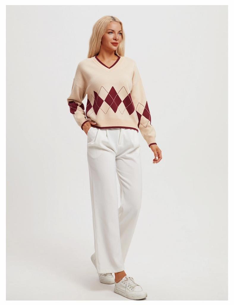 Early Autumn V-Neck Diamond Knit Sweater for Women