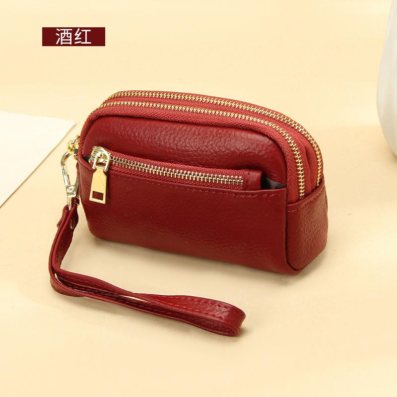 

Женский кошелек-клатч из натуральной кожи, компактный кошелек на молнии для монет, съемный ремешок, слоты для карт, минималистичная сумочка бордовый