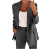Damen Revers Langarm Blazer Hose 2-teiliges Outfit Elastische Taille Einfarbig Business Casual Anzug Set