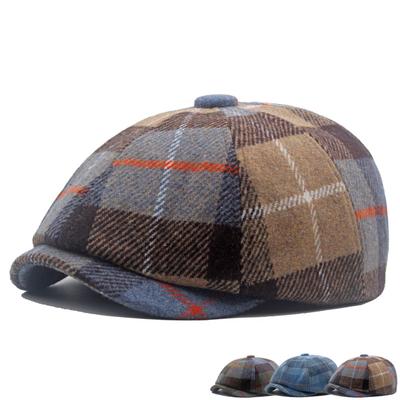 Rutet Beret Høst Vinter Varm Fremover Hatt Mann Newsboy Hat Åttekantet Hat Paintsman Hat