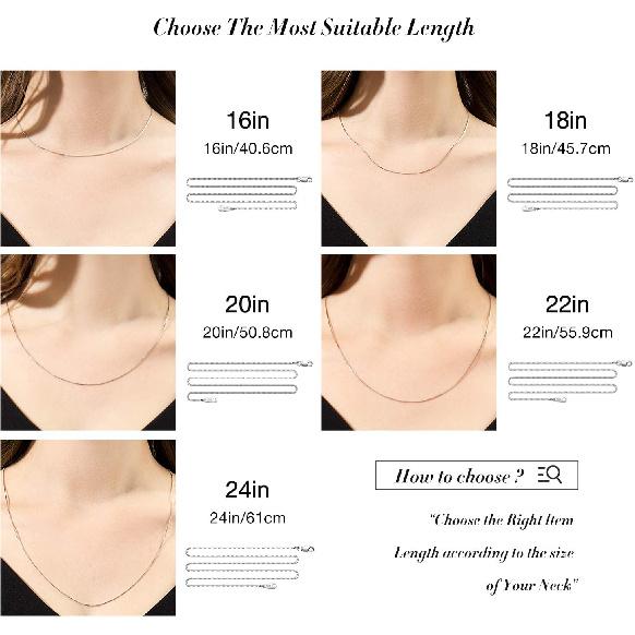 Collana a Catena in Argento Sterling 925 da Donna 0,8 mm Catena a Maglia Scatolata, Catena per Collana Italiana, Super Resistente e Sottile e Lunga 16/18/20/22/24 Pollici