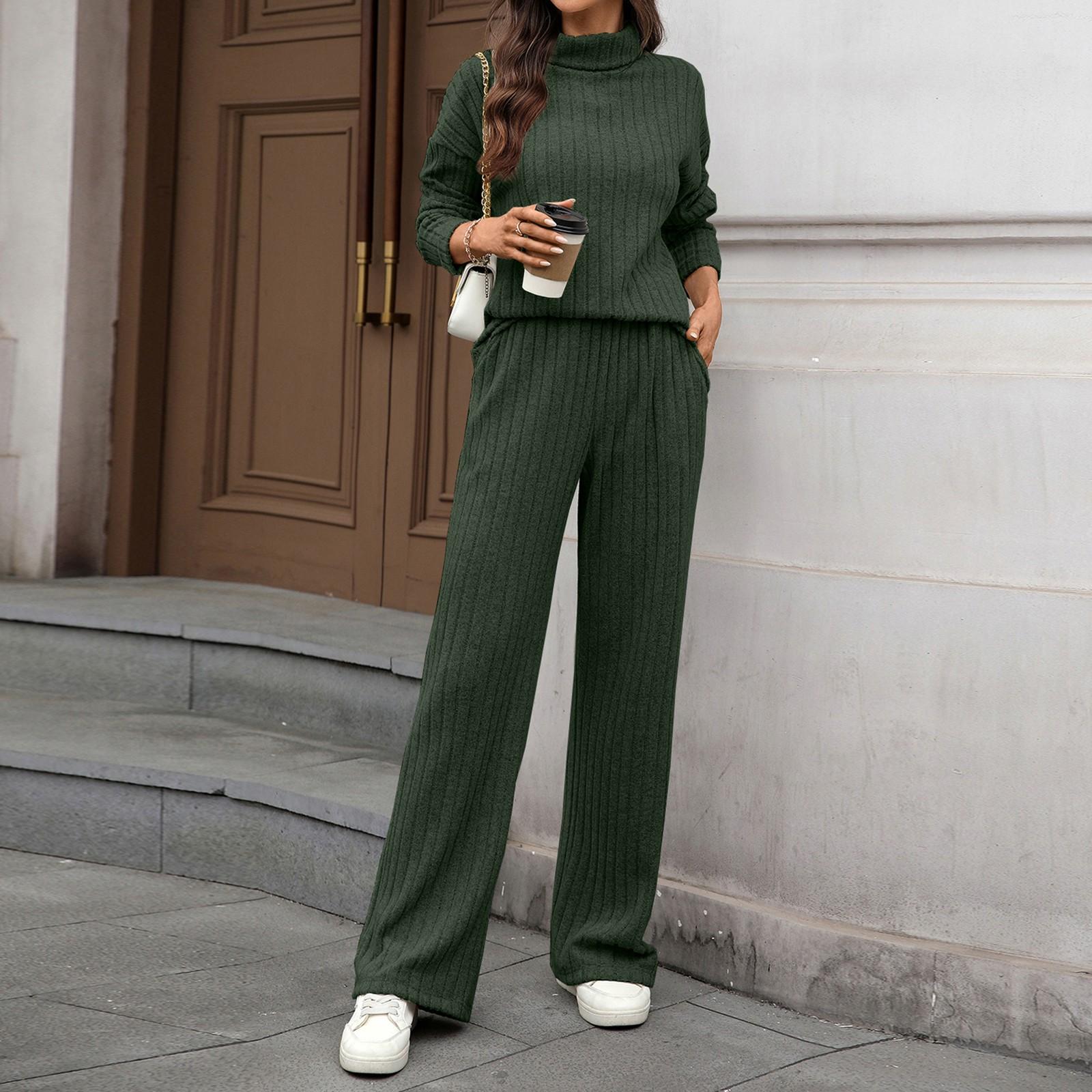 

Комплекты из двух вещей для женщин, повседневные свободные рубашки с длинным рукавом и шорты на кулиске с высокой посадкой, спортивный костюм, осенние наряды L армия зеленый