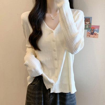 Thin Knitted Cardigan Plus Size Women's Autumn Year Designed Long Sleeve Top V-neck Sweater Coat