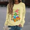 Women's Fashion Casual Long Sleeve Solid Color Christmas Printed Round Neck Top Sweatshirt