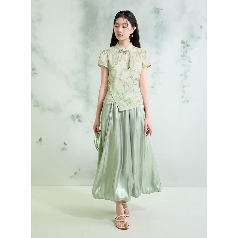 Sancai New Chinese Style Jacquard Print Blouse