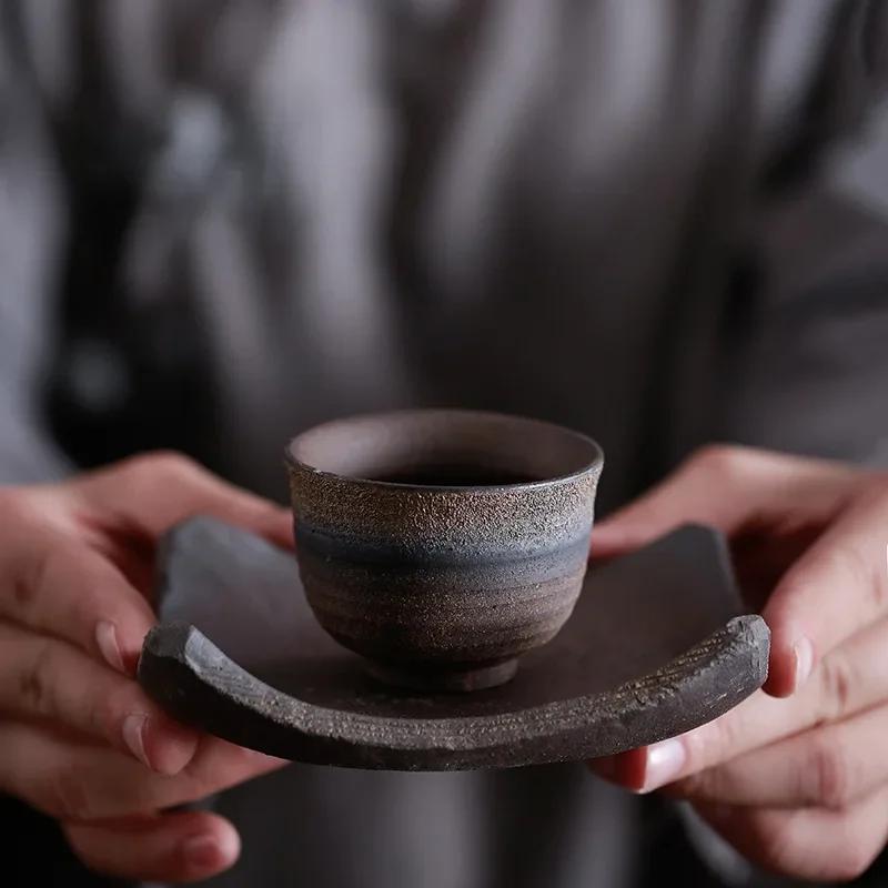 Tile Coaster Handmade Vintage Coarse Pottery Heat Proof Mat Tea Coaster Ceramic Kung Fu Tea Ceremony