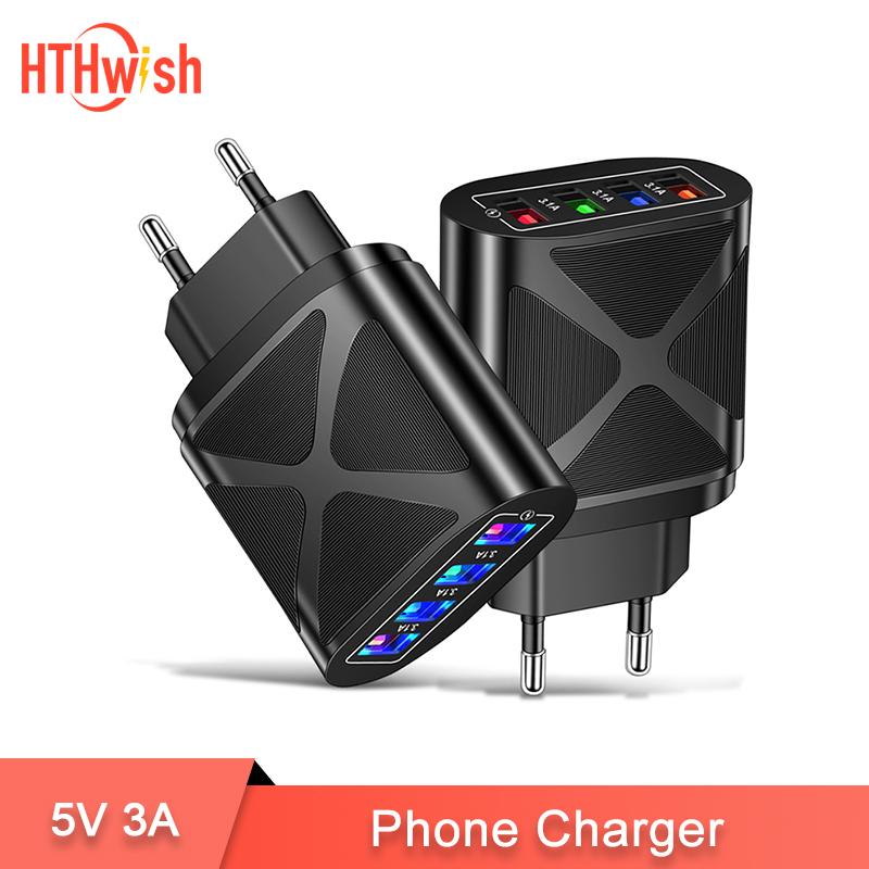

5V 3A USB настенное зарядное устройство ЕС США Великобритания Штекер телефон зарядка 4 порта Портативный адаптер питания для iphone 11 12 13 Pro Max Samsung Xiaomi