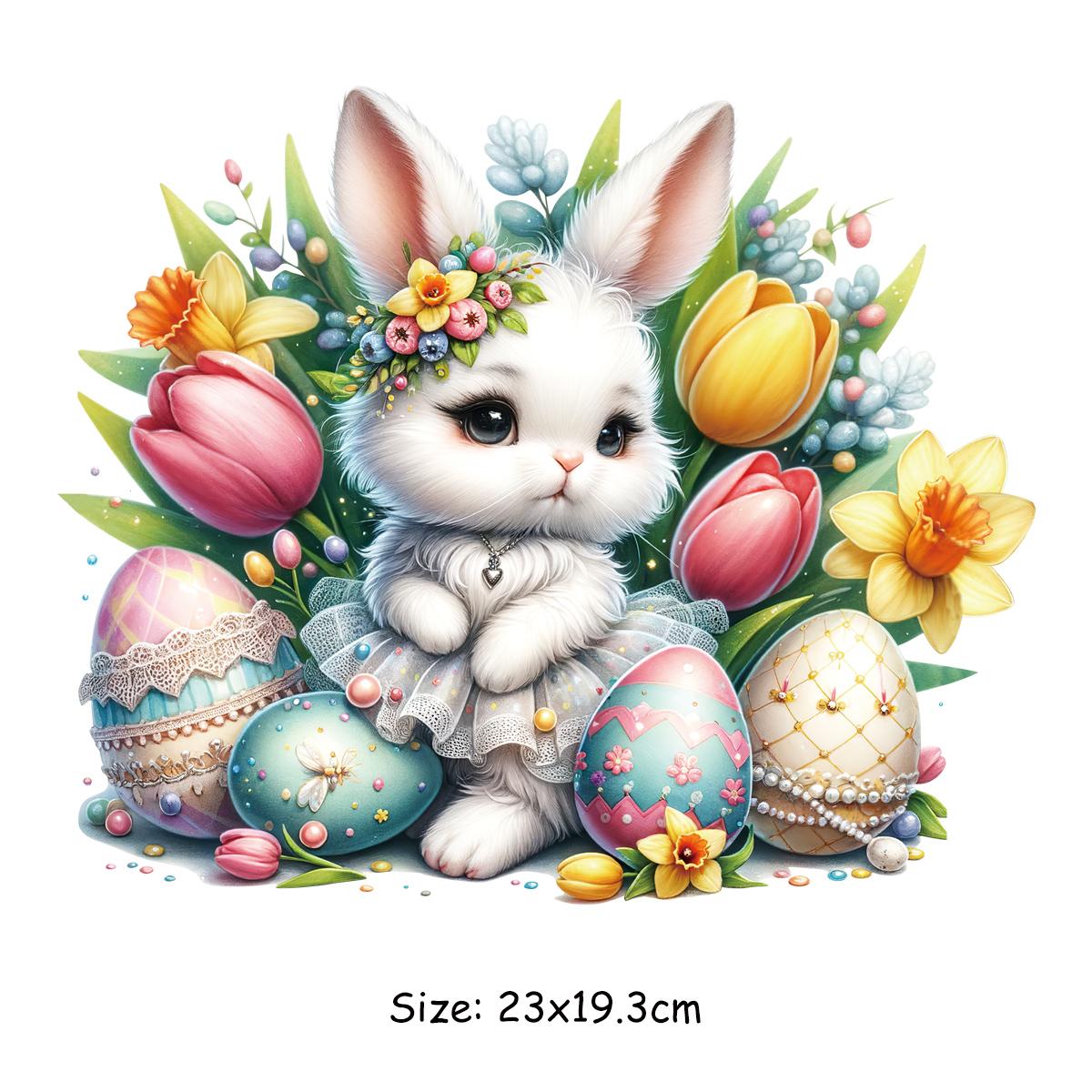 

Пасхальный кролик, нашивка с утюгом на одежде, переводные цветы для одежды, моющаяся теплопередача, аксессуары для одежды «сделай сам», новинка