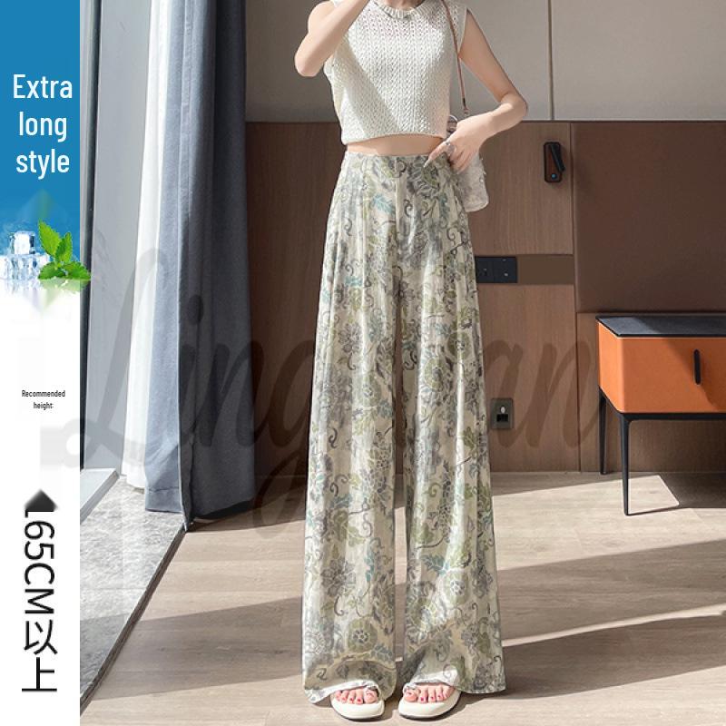 Women's High-Waist Retro Print Wide-Leg Linen Pants - Spring 2026 Collection