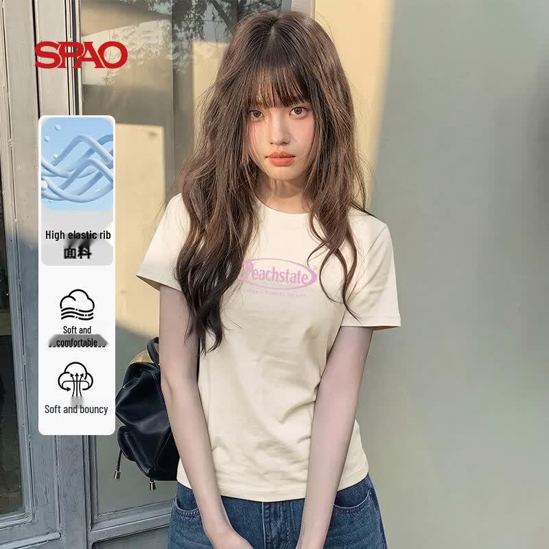 SPAO Women s Retro English Print Short Sleeve T-Shirt L