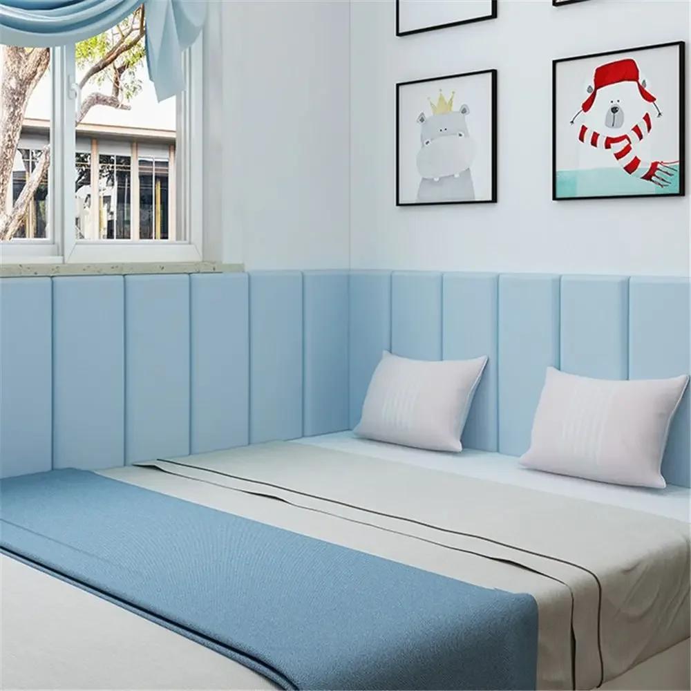 2pcs Self Adhesive 3D Wall Sticker Soft Bag Design Leather Soft Wall Panels 10mm Thick Anti-collision Anti-collision Wall Fence