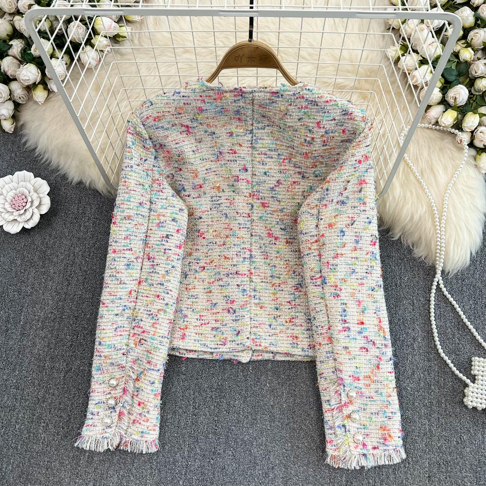 Autumn Winter Fashion Sweet Girls Print Tweed Jacket Coat Women Long Sleeve Tassel Outerwear
