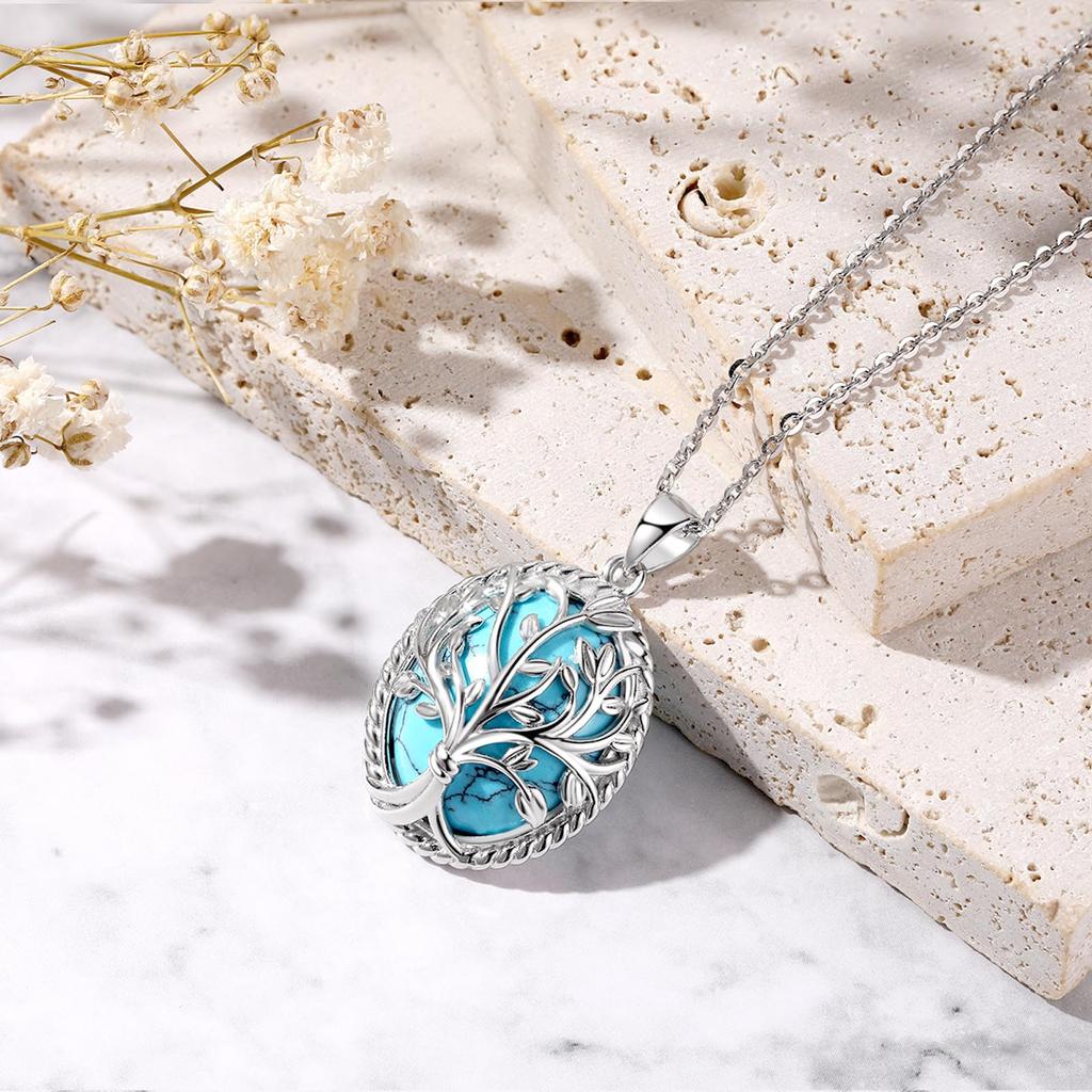 FANCIME Turquoise Tree of Life Large Hawaiian S925 Perfect Gift for Gift Wrapping Included Women's Necklace, Jewelry, Silver, Mother's Day, Christmas,