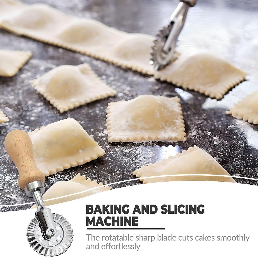 Pastry Wheel Cutter - Pasta Cutter Wheel - Ravioli Cutter Wheel Pie Crust Cutter with Wood Handle for Home and Kitchen