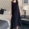 Maillard Solid Color Kinked Sleeveless Vacation Dress Women's Summer Loose and Thin Cotton and Silk Nightdress Can Be Worn Outside Cotton Silk Skirt
