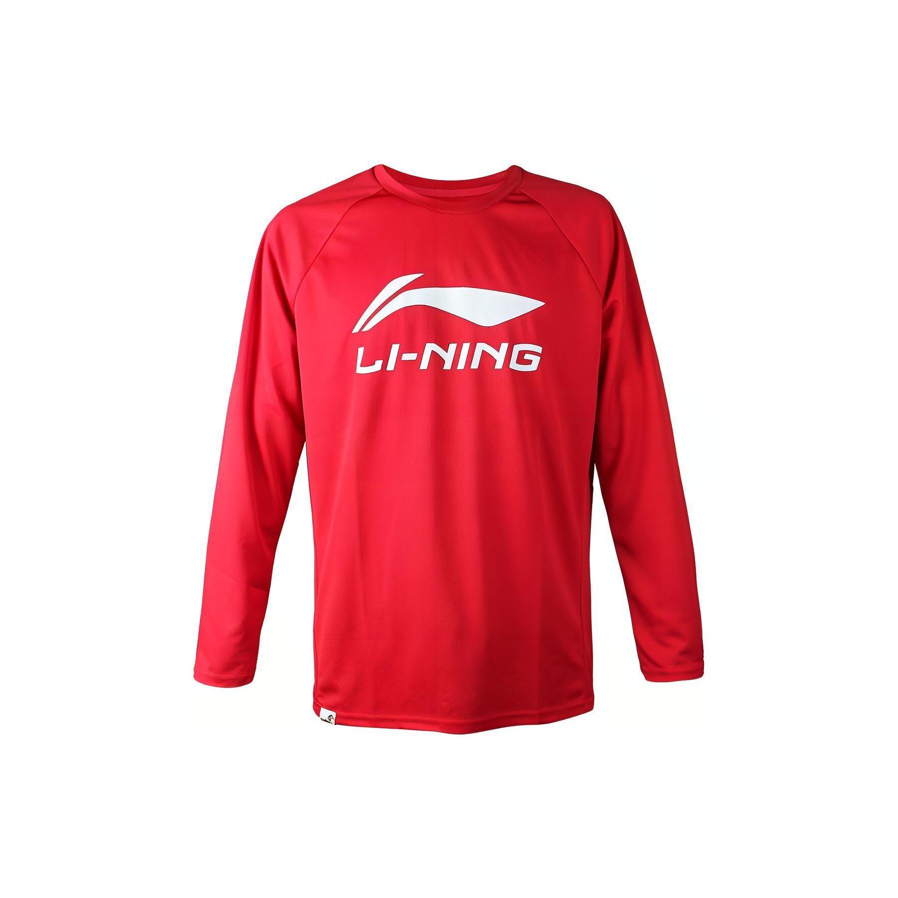 

Футболка Li Ning Badminton Series с логотипом и принтом, спортивная, с круглым вырезом, длинным рукавом, реглан, мужская, цвет Bull-Red ATLR071-3 XL