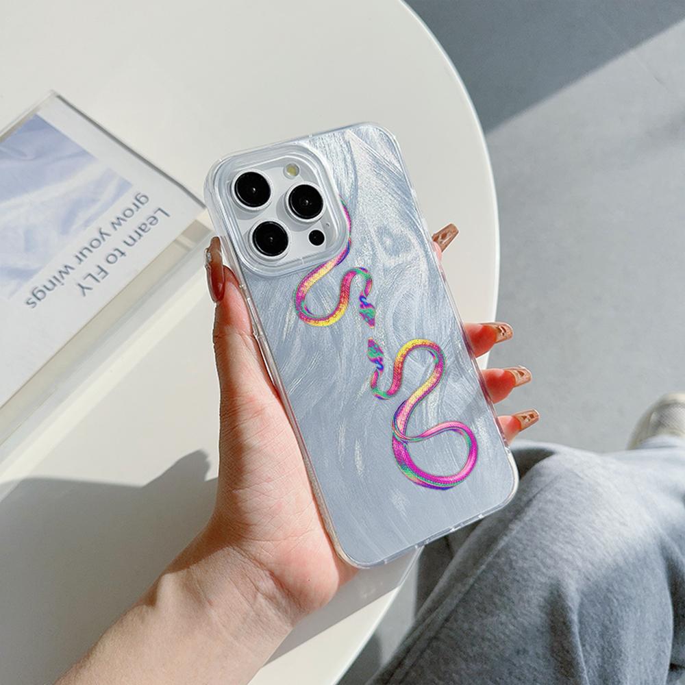 

Чехол N73 Black Gold Snake Design с прозрачной рамкой для Samsung S25 Ultra iPhone 16 Pro Max Xiaomi Redmi Note 13 с текстурой перьев из шифона и серебряным покрытием itel RS4