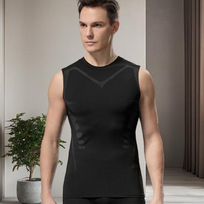 Men Sport Vest Round Neck Sleeveless High Elastic Breathable Tops Muscle Shaping Body Athletic Compression Tank Top