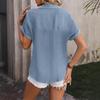 Summer Women's Casual Solid-color Wrinkled Fabric Button Short-sleeved Shirt