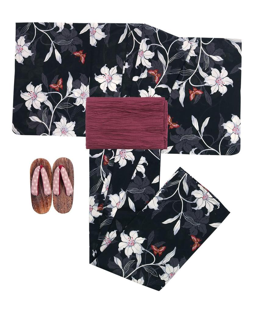 Yukata Set Junior Retro Change Weave 3 Piece Set Heiko C Girls Yuri Yuri [KYOETSU] (Yukata, Obi, Geta) (130cm, 10. Investigation)