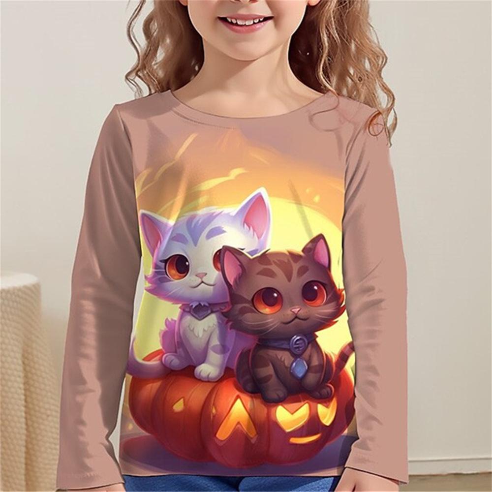 Cool Cat Kinder 3D Digitaldruck Mädchen Modisches und Bequemes Rundhals Langarm T-Shirt