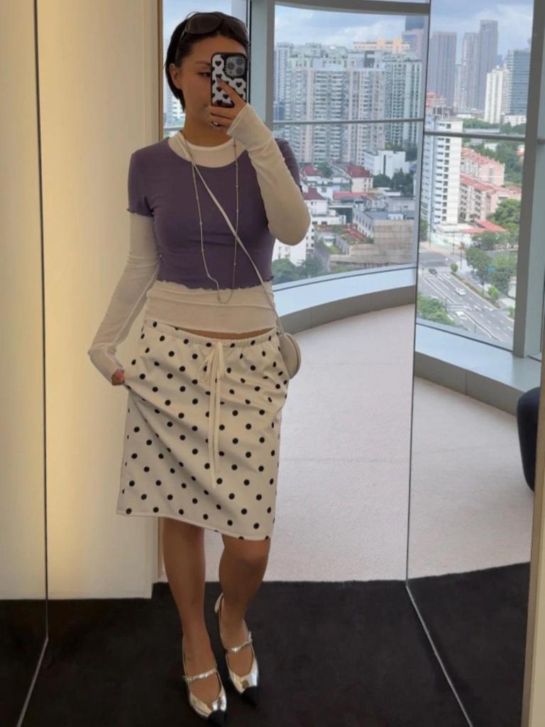 Women's Elegant Apricot Polka Dot Drawstring Hip Wrap Skirt