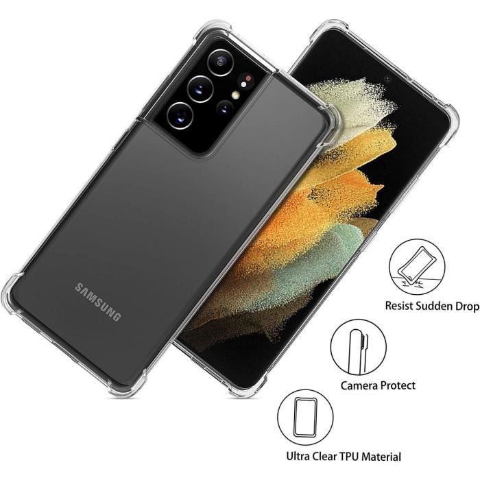 Coque et Verres Trempés - BOOLING - pour Samsung Galaxy S21 Ultra - Transparent - Anti-Rayure - Protection Écran