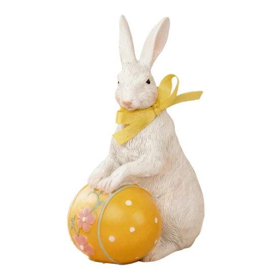 Mini Easter Holding Egg Bunny Statue Flower Colorful Ceramic Rabbit Figurine Spring Easter Home Office Holiday