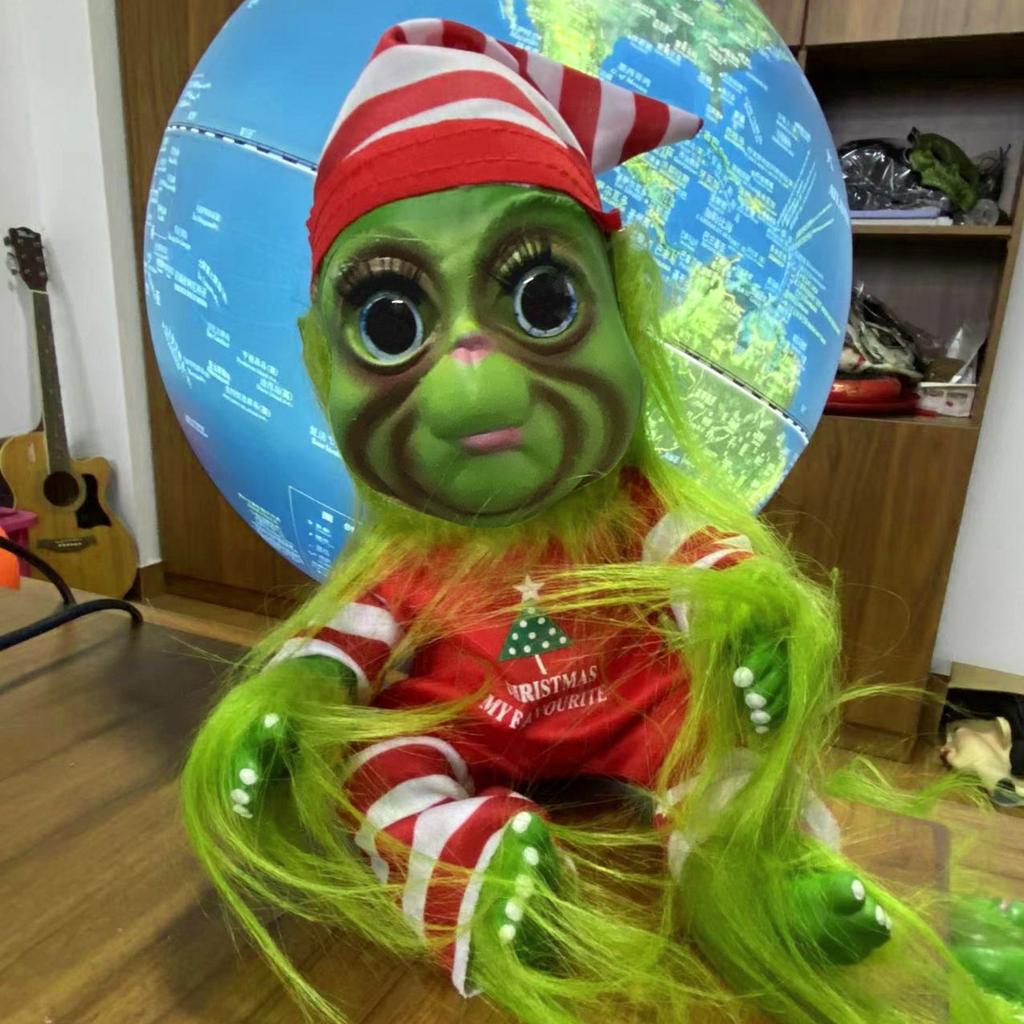 Vánoční latexová panenka, Zelený chlupatý dárek, Plyšová ozdoba, Vánoční dárek