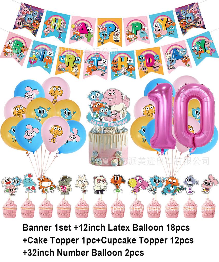 Cartoon Comedy G-Gumball Birthday Party Decorations Colorful Number Balloon Cake Topper Amazing World Party Supplies Kid Gifts