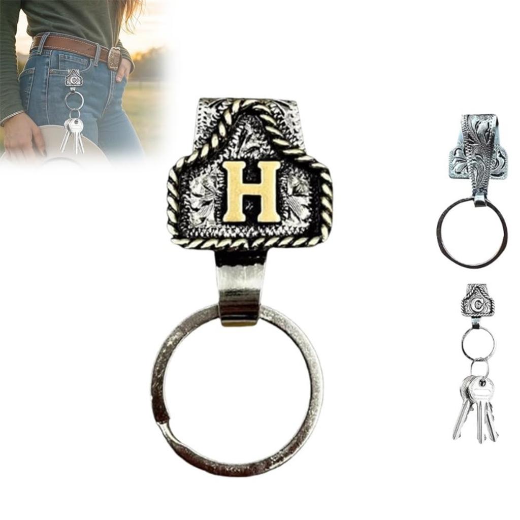 Western Cowboy Letter Keychain, Vintage Handmade Letter  Initial Keychain Clip, Personality Metal Key Chain For Belt