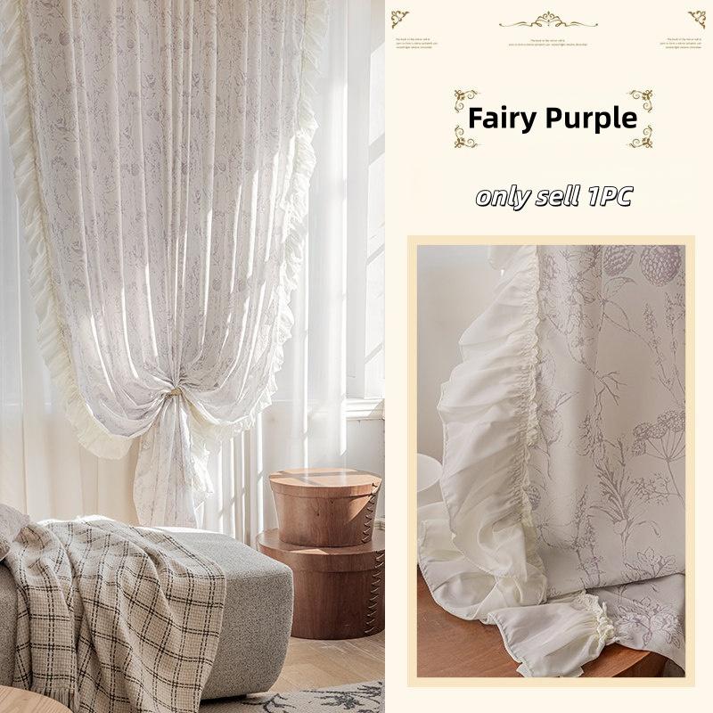 1 STuks Franse Kant Doorzichtig Gordijn, Lichtdoorlatend Privacy Raambekleding, Fris , Woonkamer Slaapkamer Balkon Decor W100xH200cm&Grommet Top&1 panel
