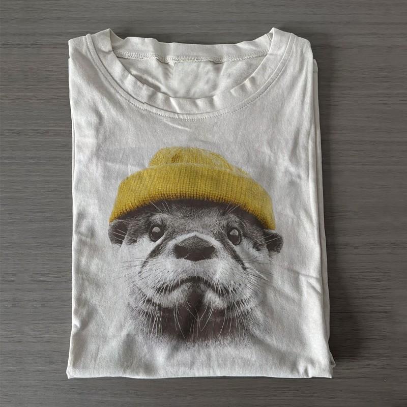 Retro river otter wearing beanie tshirt, funny viral tshirt Unisex T-Shirt XXXXL