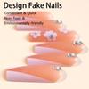 French Flower Rhinestone Nail Art Tips - Long Wearable False Nails