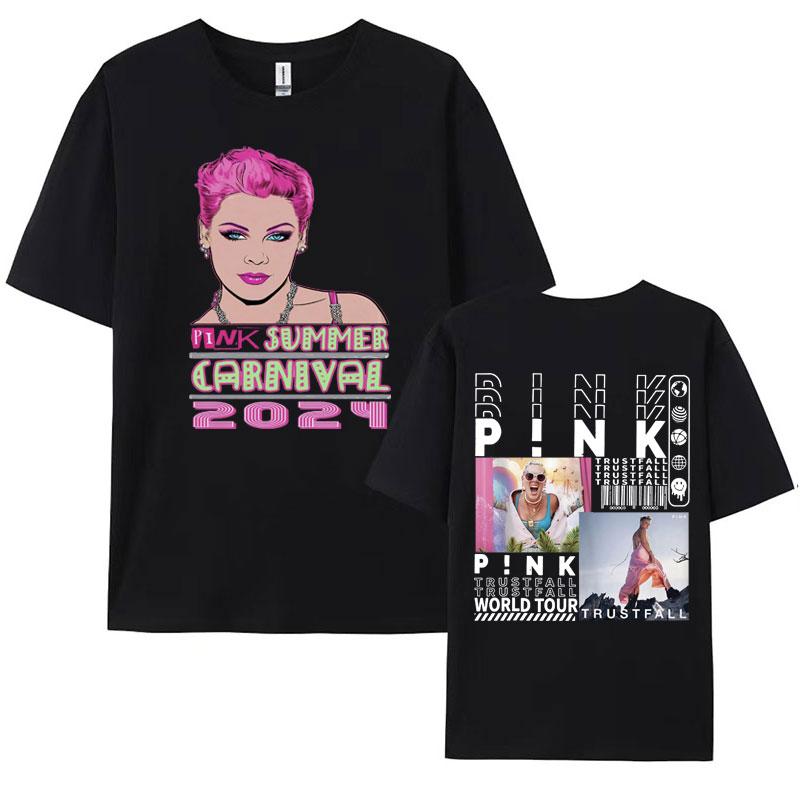 Pnk Pink Singer Summer Carnival 2024 Festival WORLD Tour Tee Shirt Womens Men Clothing Aesthetics Oversized Tshirt Streetwear