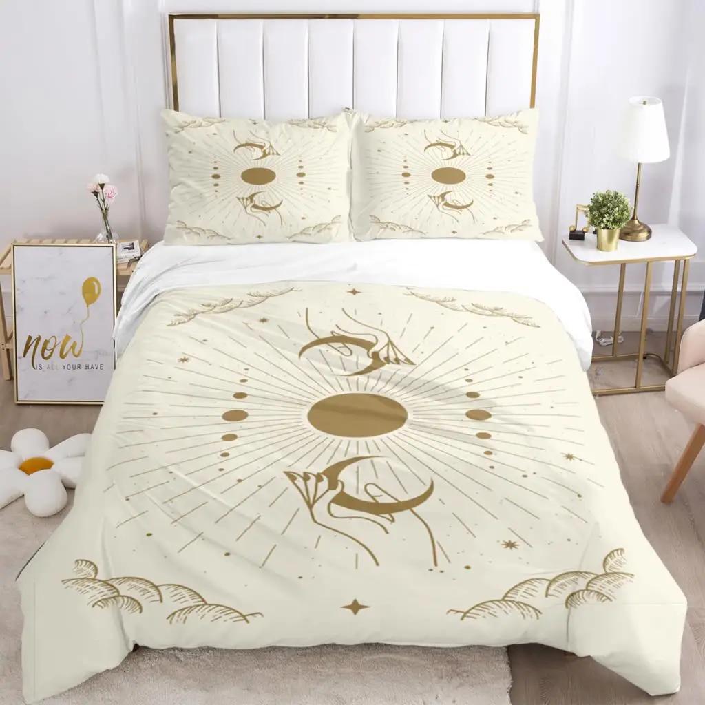Magic Astrology Esoteric Gold Print Three Piece Set Fashion Bedding Article Children Or Adults For Beds Quilt Covers Pillowcases