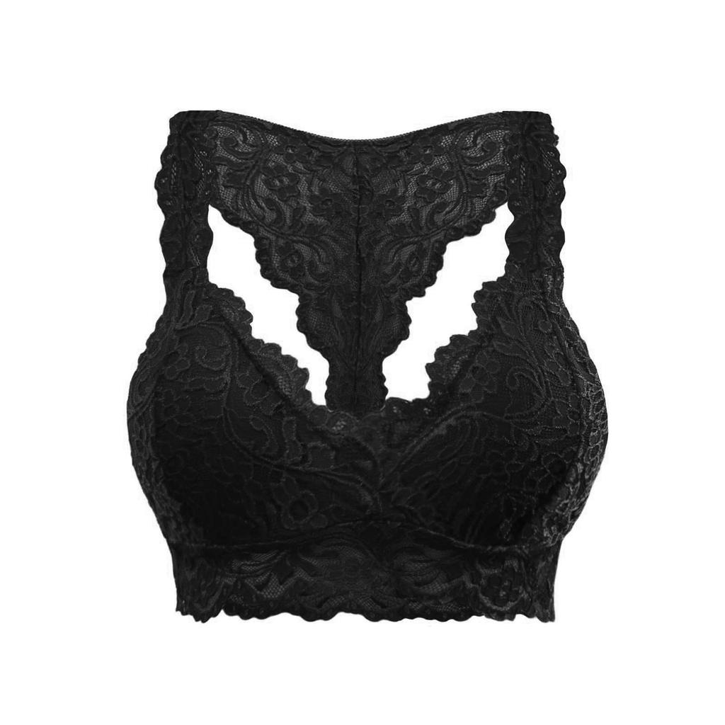 Lace Bralette with Removable Padding Wireless Design Floral Pattern Soft Fabric Stretch Fit Comfortable Support