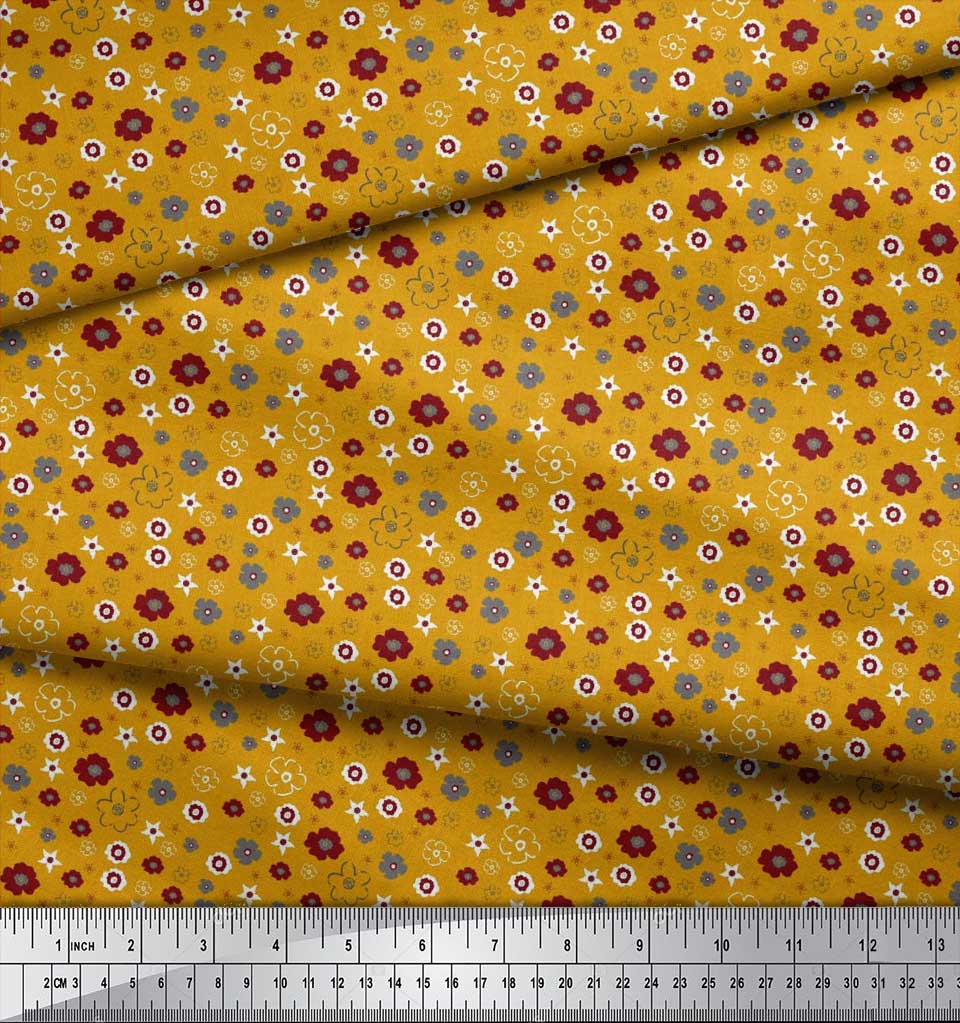 Soimoi Purple Japan Crepe Satin Fabric Flower Artistic Decor Fabric Printed Metre 42 Inch