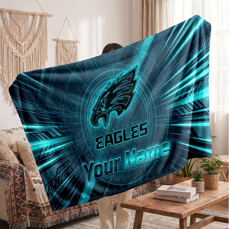 Philadelphia Eagles Flannel Blanket, Custom Name Text Personalized Soft Throw Blanket Home Decor Gift
