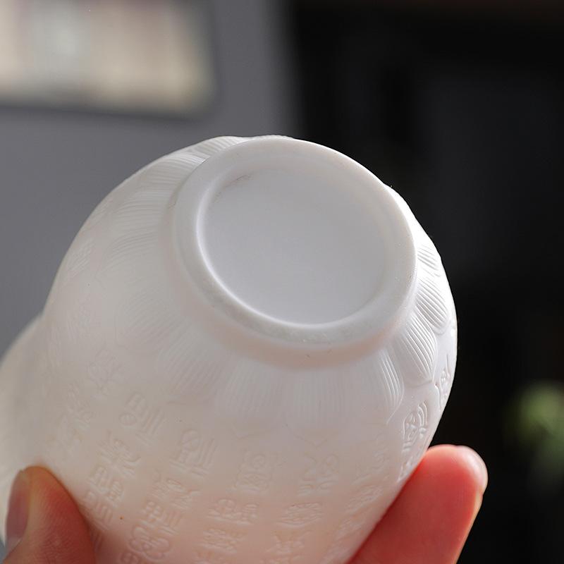 Dehua Ceramiczny Kubek do Herbaty Duży Mistrzowski Pojedynczy Kubek Osobisty Kubek do Degustacji Kubek z Sutrą Serca Zestaw do Herbaty z Porcelany Jadeitowej Tłuszczu Owczego Kung Fu Tea