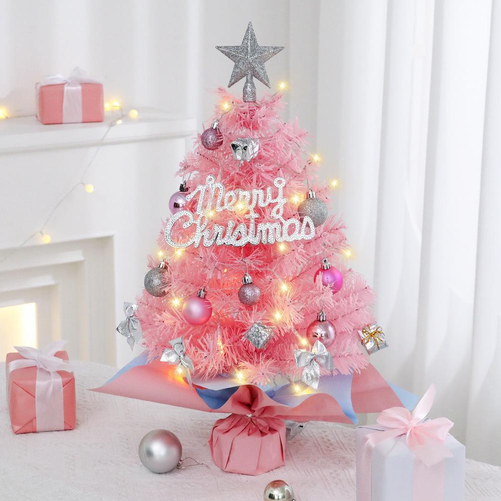 Mini Pink Christmas Tree Set: 45cm & 60cm Desktop Holiday Ornaments.