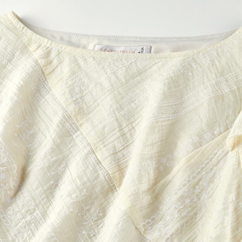 Elegant Tencel Jacquard Puff Sleeve A-Line Dress