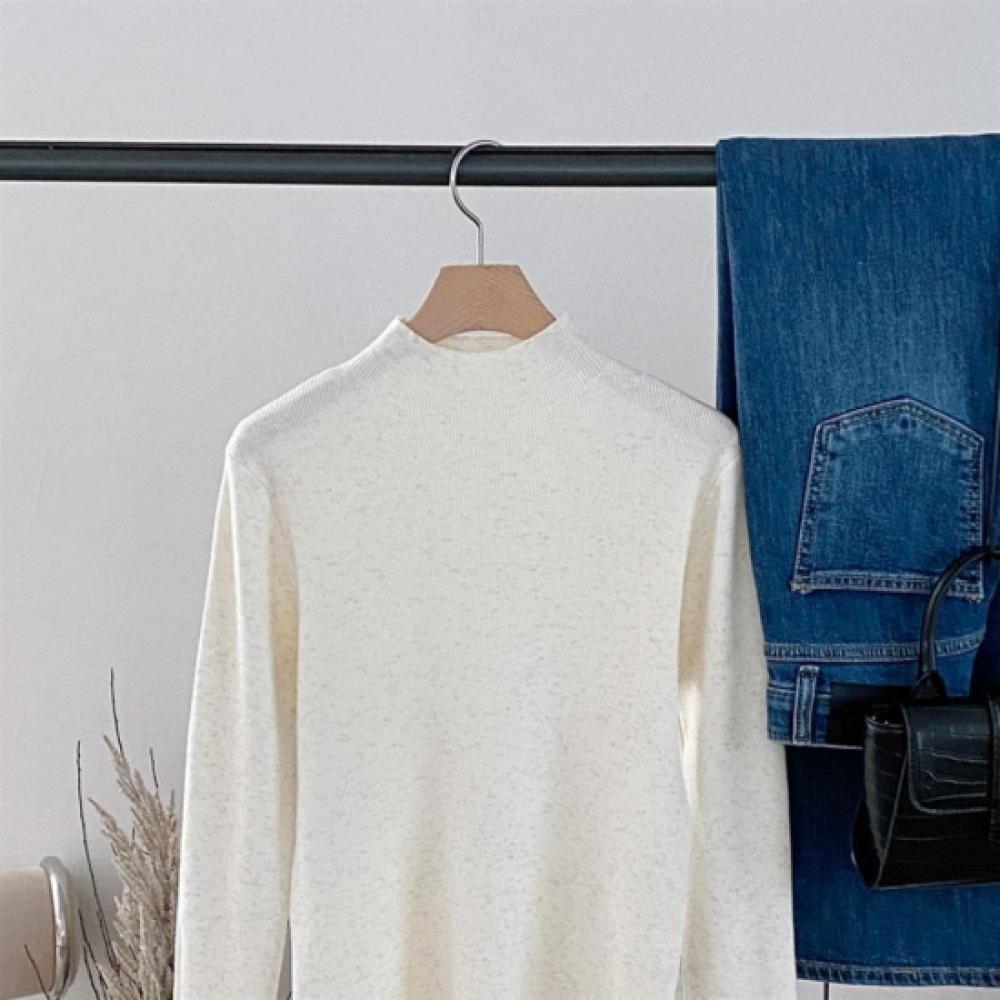 New Arrivals Open Run Women Viscose Solid Color Mock Neck Rib Long Sleeve Knit